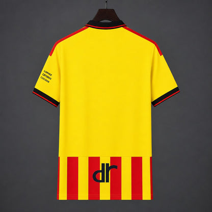 Lecce Home Jersey 2026/27 front view with red and yellow stripes and black polo collar