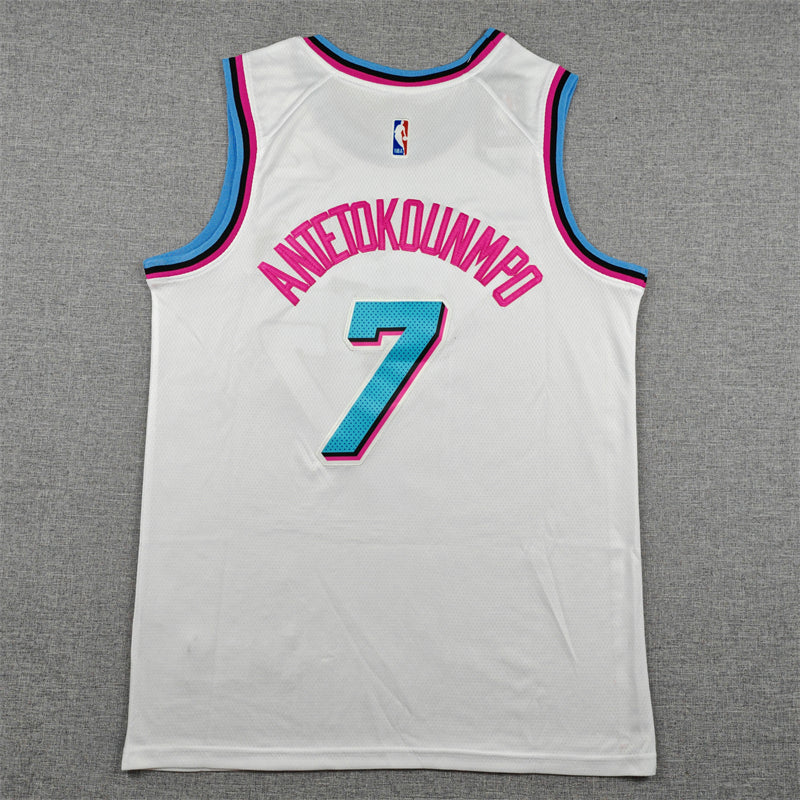 Miami Heat Giannis Antetokounmpo number 7 white jersey full back