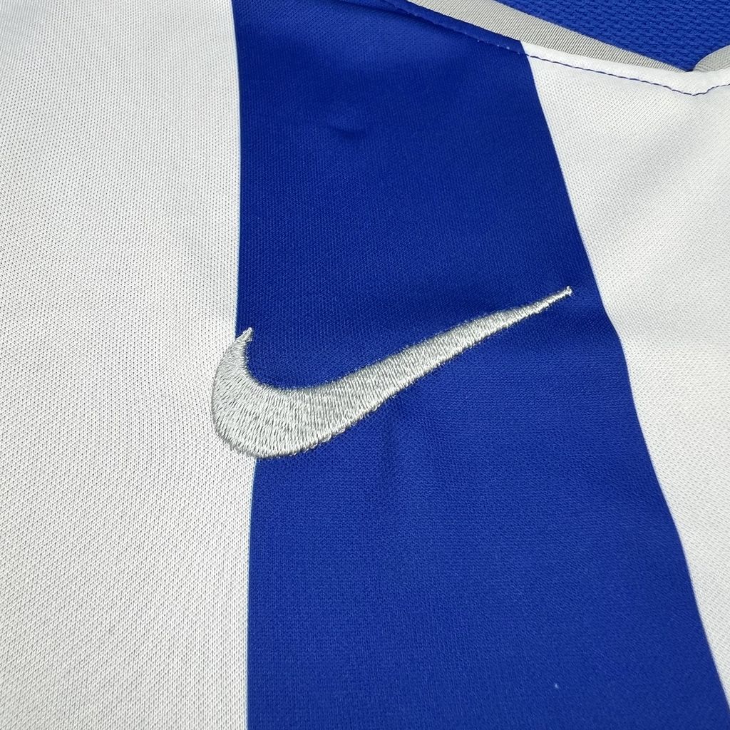 Close-up of the blue and white Deportivo La Coruña 2026/27 home jersey fabric