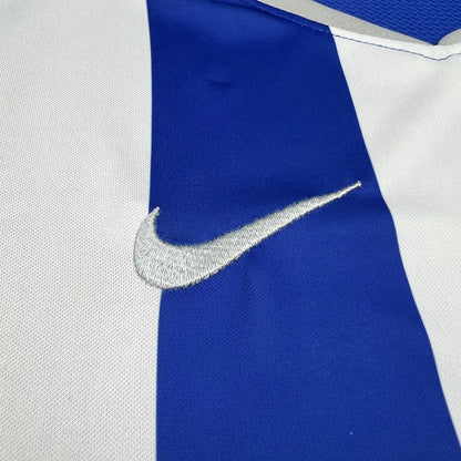 Close-up of the blue and white Deportivo La Coruña 2026/27 home jersey fabric