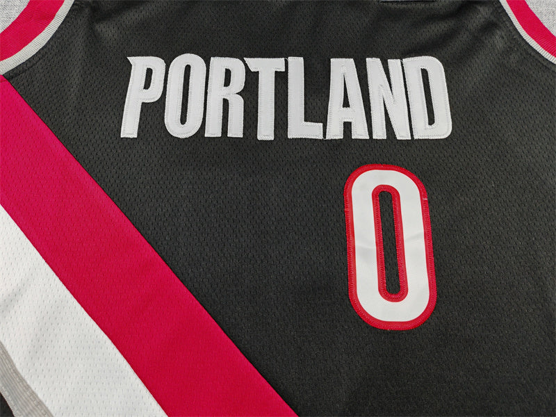 Portland Trail Blazers Damian Lillard number 0 black jersey full back