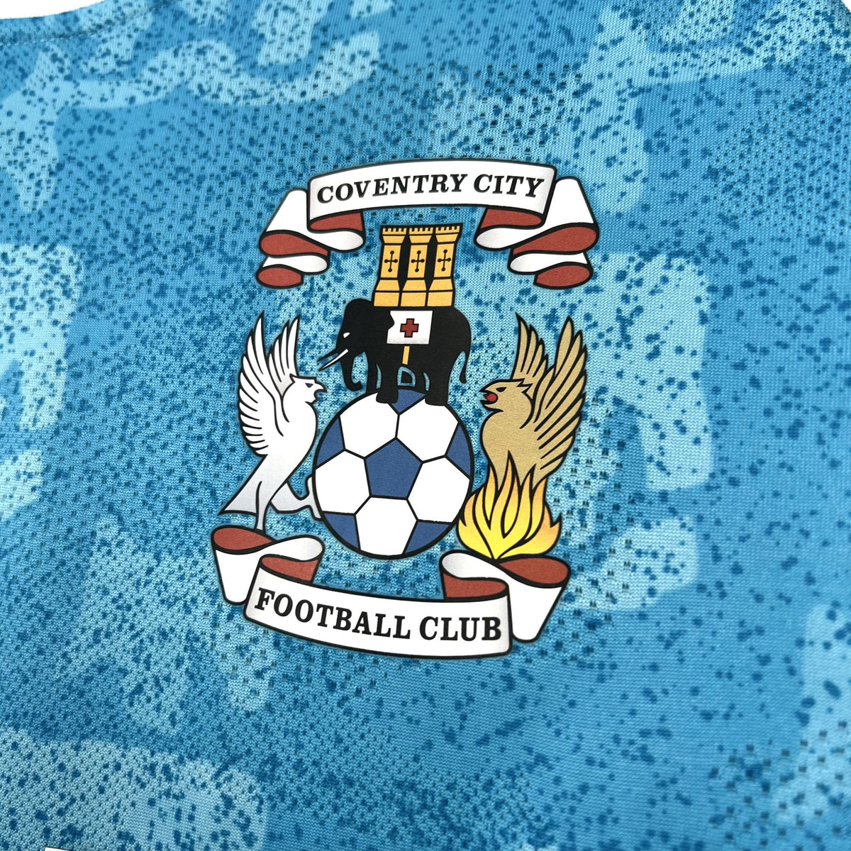 Close-up of the sky blue Coventry City 2025/26 home jersey fabric