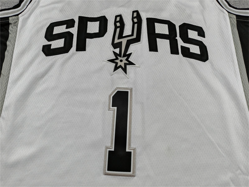 San Antonio Spurs Victor Wembanyama number 1 white jersey full front with black and silver details