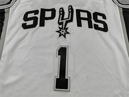 San Antonio Spurs Victor Wembanyama number 1 white jersey full front with black and silver details