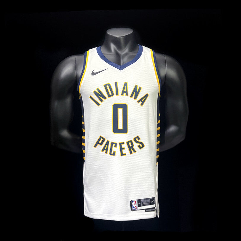 Indiana Pacers white Association jersey hem label close-up