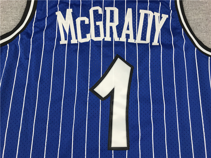 Orlando Magic Tracy McGrady number 1 blue pinstripe jersey full back