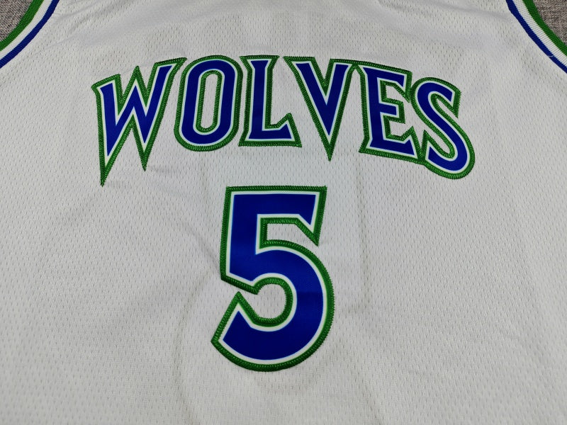 Minnesota Timberwolves Anthony Edwards number 5 white jersey full back