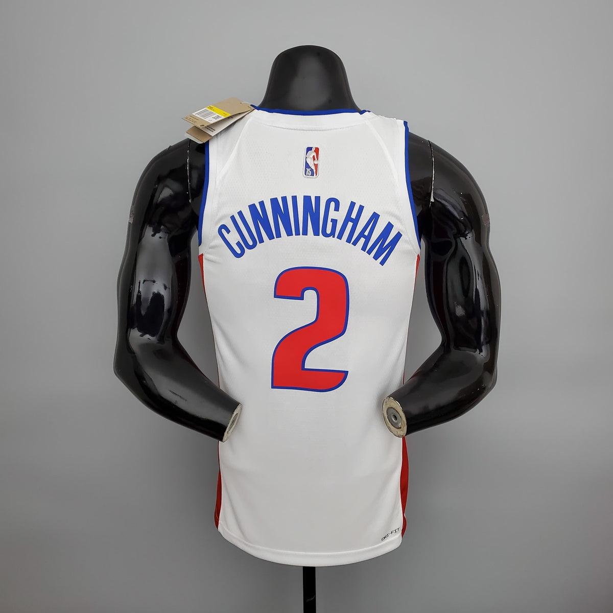Detroit Pistons Cade Cunningham number 2 white jersey back view