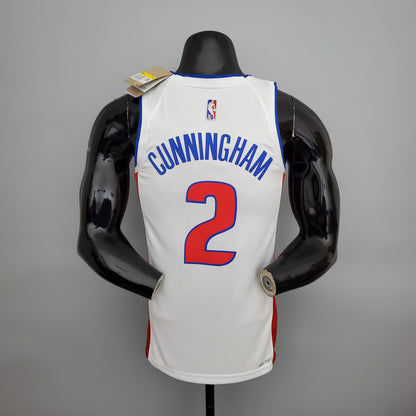 Detroit Pistons Cade Cunningham number 2 white jersey back view