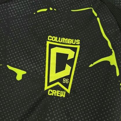 Columbus Crew Away Jersey 2025/26 yellow chest logo and dotted fabric close-up
